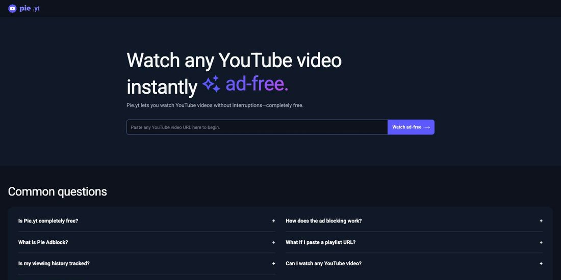 pie.yt — watch any YouTube video ad-free